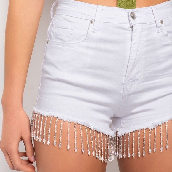 Callie Lives Through My Beaded Eyes High Waisted White Denim Akira Shorts Large - Picture 3 of 9